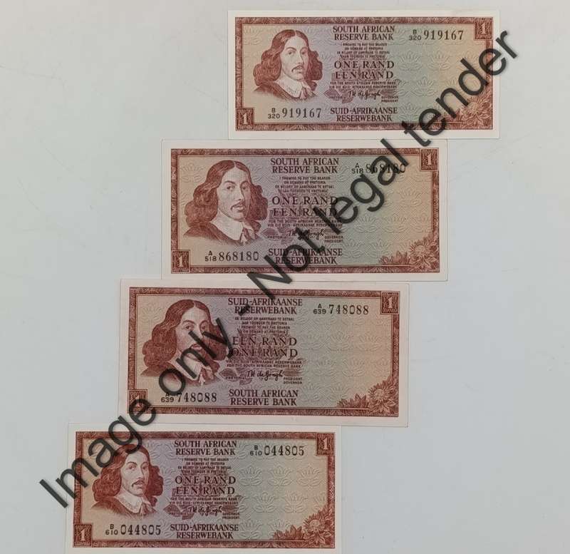 TW de Jongh 1st, 2nd & 3rd Issues R1 banknotes from 1967, 1972, 1973 & 1975