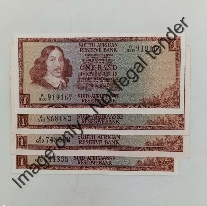 TW de Jongh 1st, 2nd & 3rd Issues R1 banknotes from 1967, 1972, 1973 & 1975