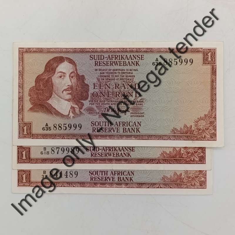 TW de Jongh Lot of 3x R1 banknotes 1st,2nd and 3rd issues all starting with 8 and ending with 9