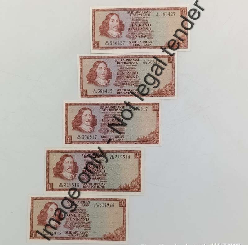 TW de Jongh 3rd Issue - Lot of 9 uncirculated R1 banknotes