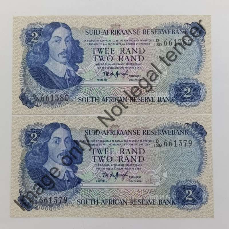 TW de Jongh 2nd issue 1974 R2 banknote pair uncirculated with consecutive numbers D130