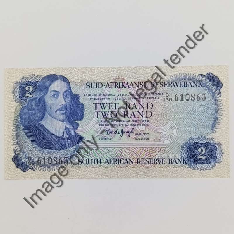 TW de Jongh 2nd issue uncirculated pair of R2 banknotes with consecutive numbers D130