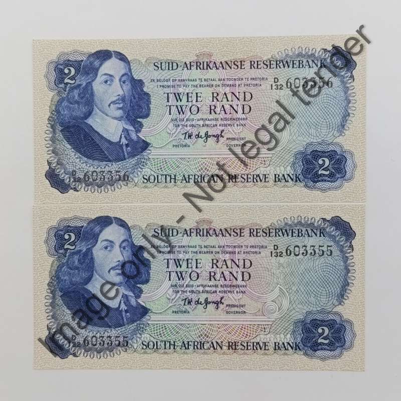 TW de Jongh 2nd issue uncirculated R2 pair with consecutive numbers D132