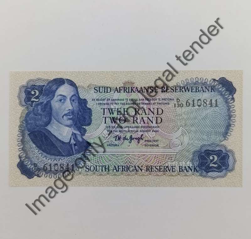 TW de Jongh 2nd issue uncirculated pair of R2 notes with consecutive numbers D130