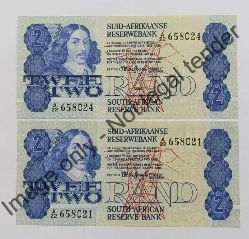 TW de Jongh 4th issue R2 banknotes - lot of 2 - uncirculated near numbers
