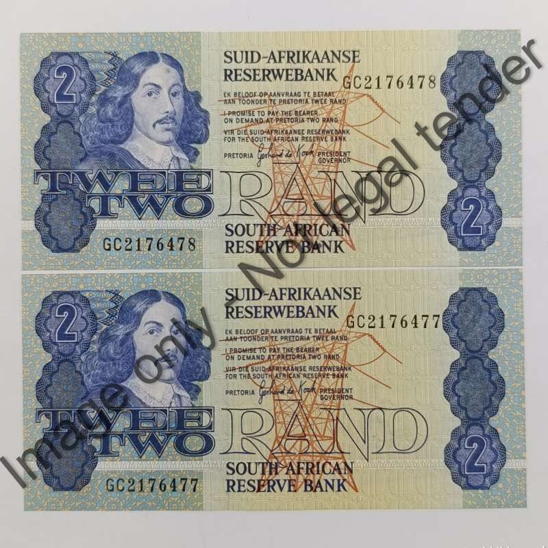 GPC de Kock 3rd issue Pair of uncirculated R2 banknotes with consecutive numbers