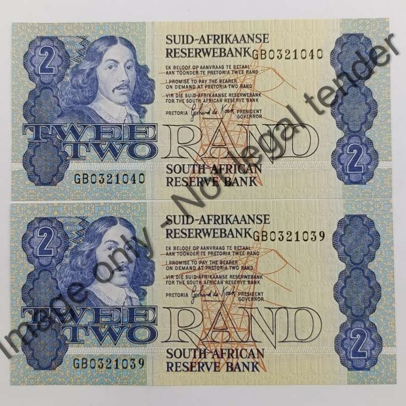 GPC de Kock 3rd issue Pair of consecutive numbered uncirculated R2 banknotes