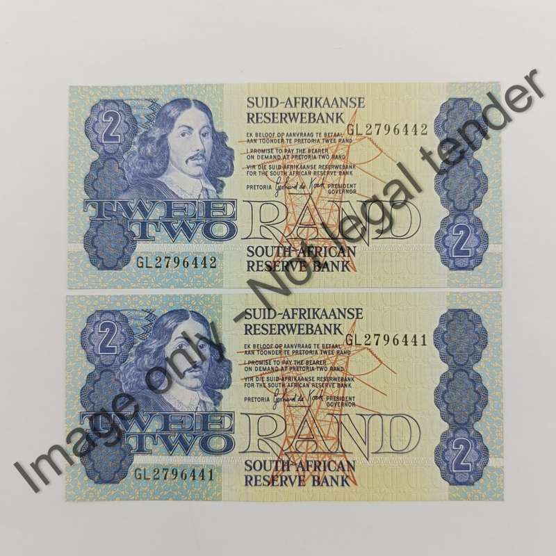 GPC de Kock 3rd issue Pair of uncirculated R2 banknotes with consecutive numbers