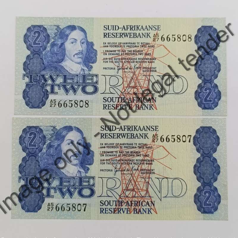 GPC de Kock 2nd issue Lot of 2 uncirculated banknotes with consecutive numbers A5/27