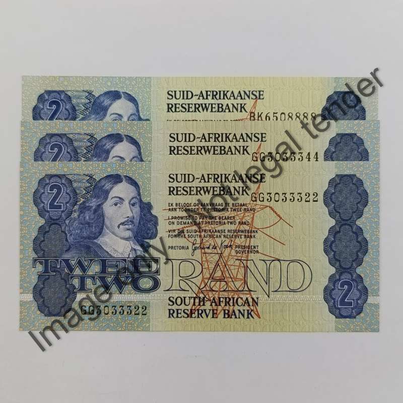 GPC de Kock 2nd issue Lot of 3 uncirculated R2 banknotes ending with 22, 44, 88