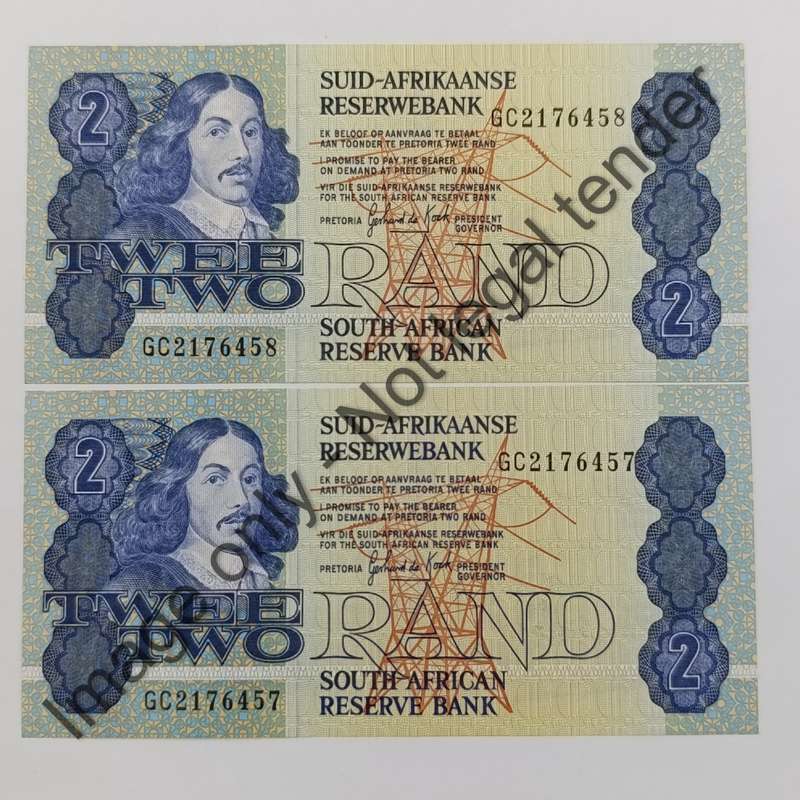 GPC de Kock 3rd issue Pair of uncirculated R2 banknotes with consecutive numbers