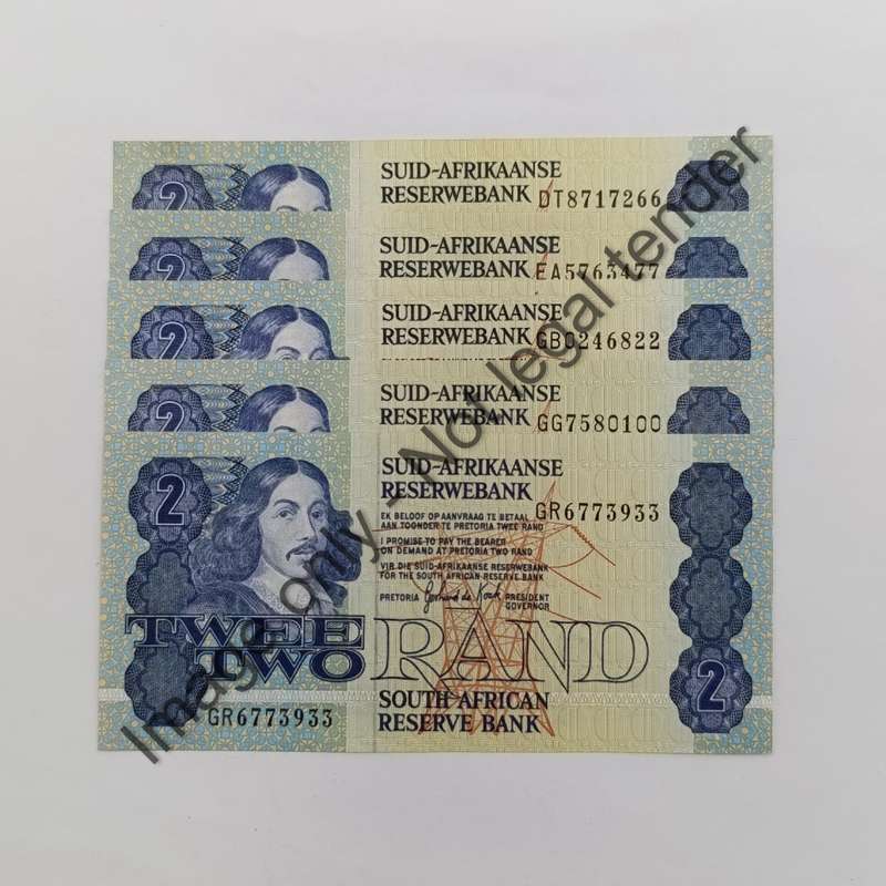 GPC de Kock 3rd issue Lot of 5 R2 banknotes with numbers ending in 00, 22, 33, 66, 77 uncirculated