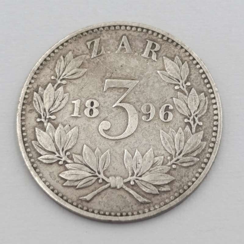 1896 ZAR Kruger silver 3d tickey XF+