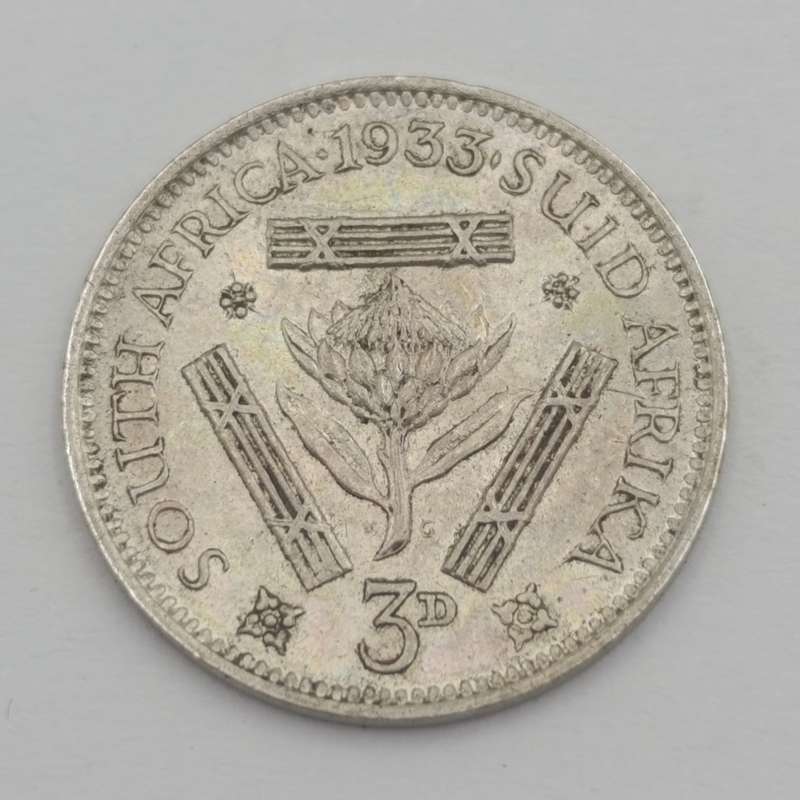 1933 SA Union silver 3d tickey AU