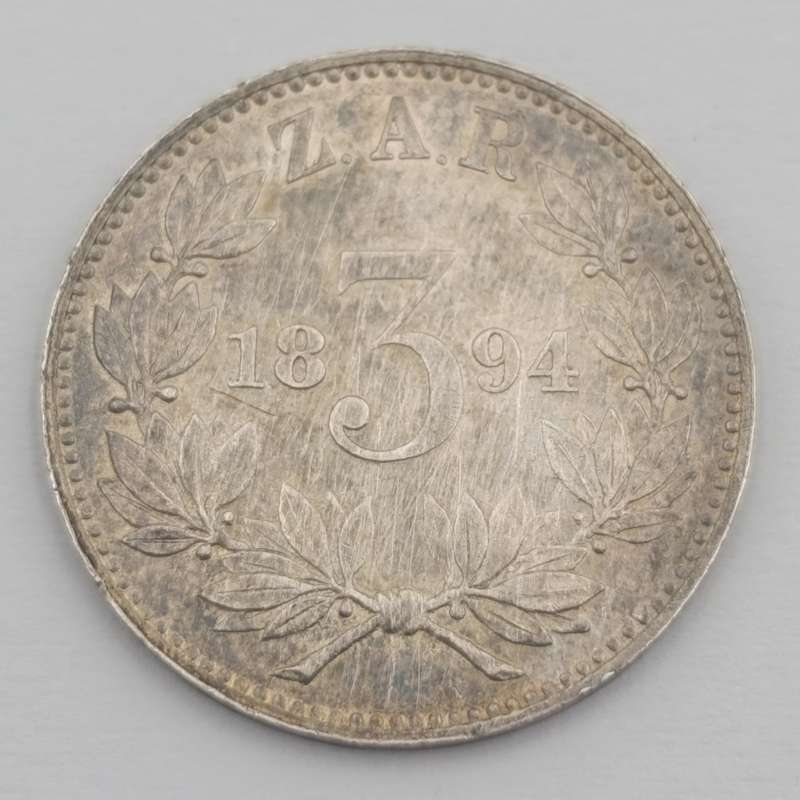 South Africa 1894 ZAR Kruger 3d AU with cleaning scratches