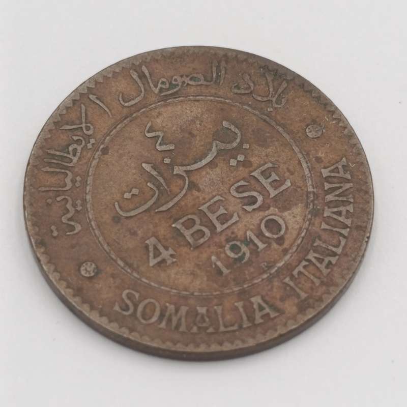 1910 Italian Somaliland 4 Bese copper coin