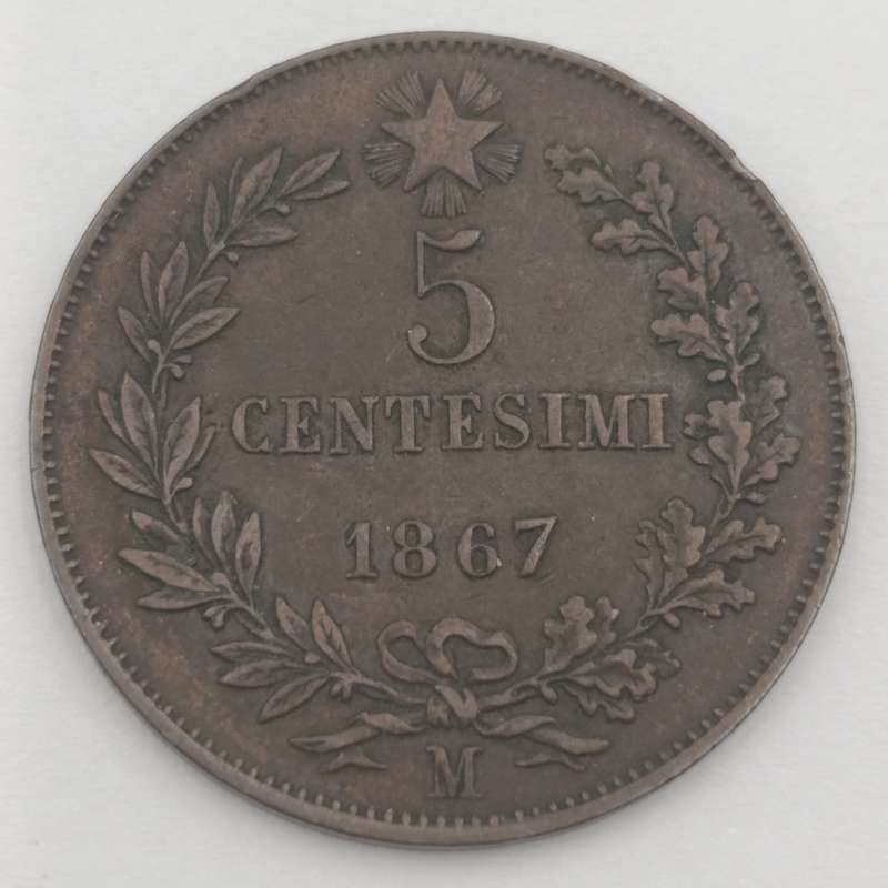 1867 Italy 5 Centesimi - XF+
