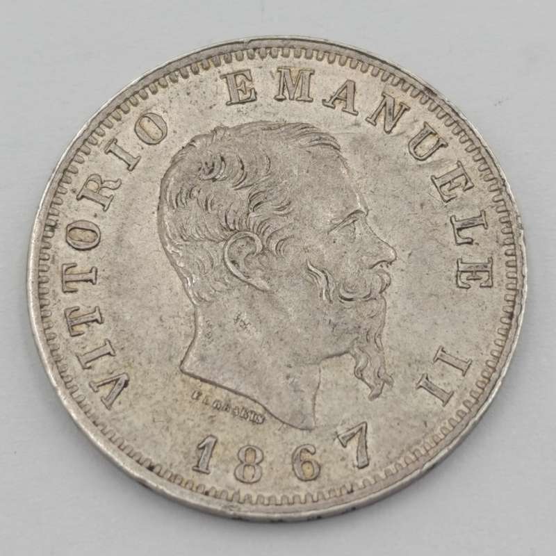 1867 Italy 1 Lire - AU+ - Silver