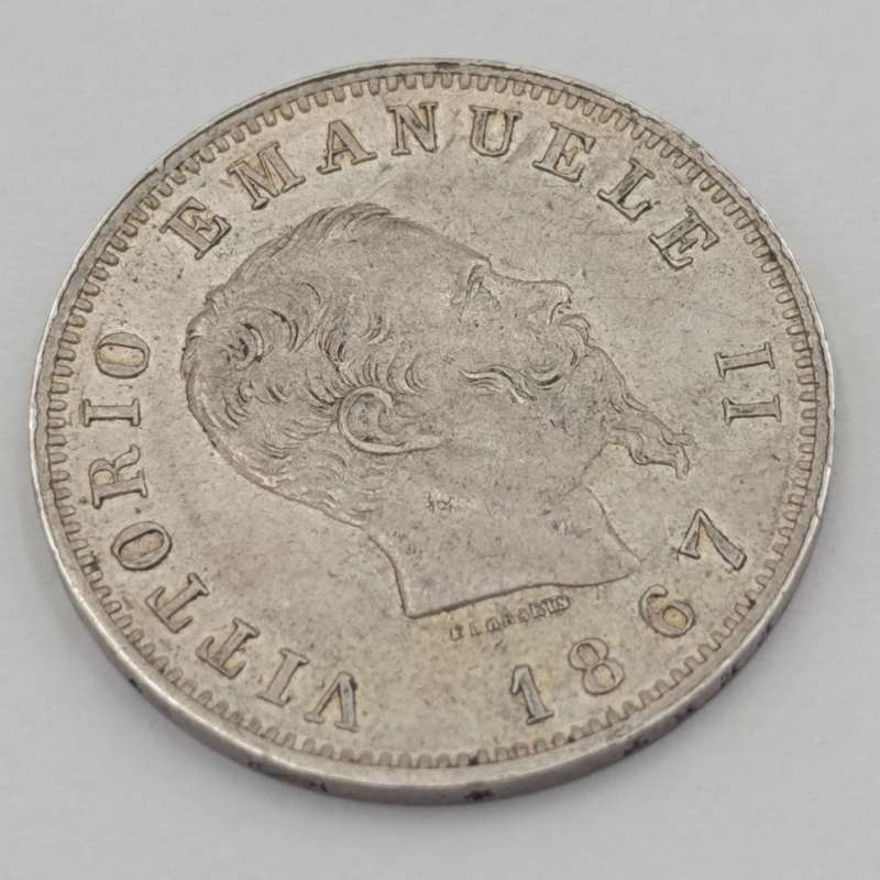 1867 Italy 1 Lire - AU+ - Silver