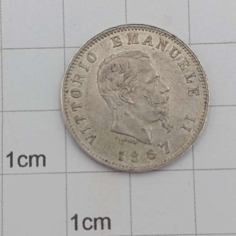 1867 Italy 1 Lire - AU+ - Silver