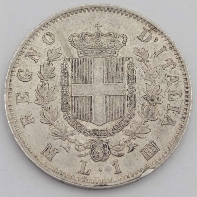 1867 Italy 1 Lire - AU+ - Silver