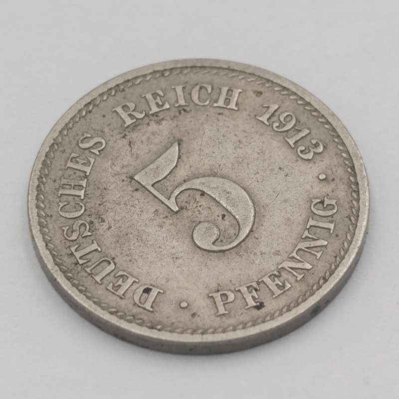 1913 German Empire 5 pfennig with J mintmark - very scarce XF+