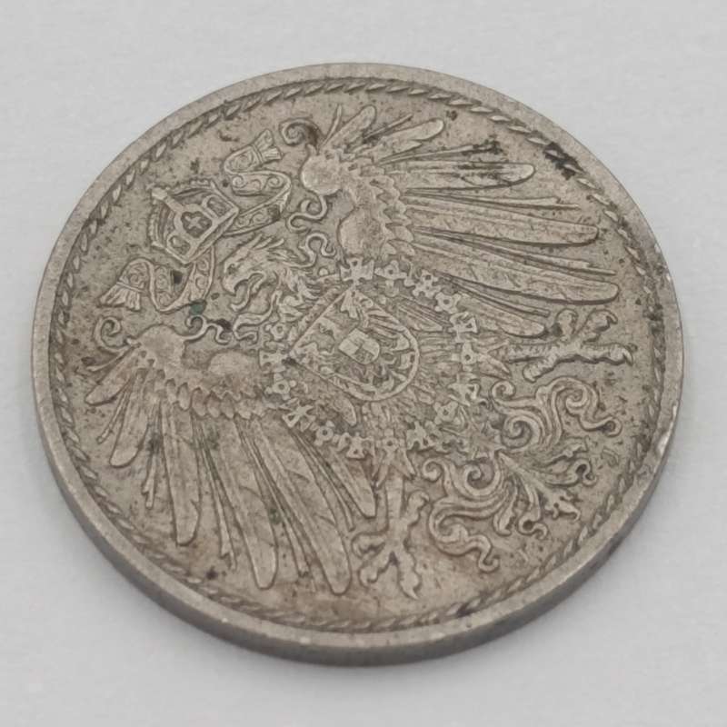 1913 German Empire 5 pfennig with J mintmark - very scarce XF+