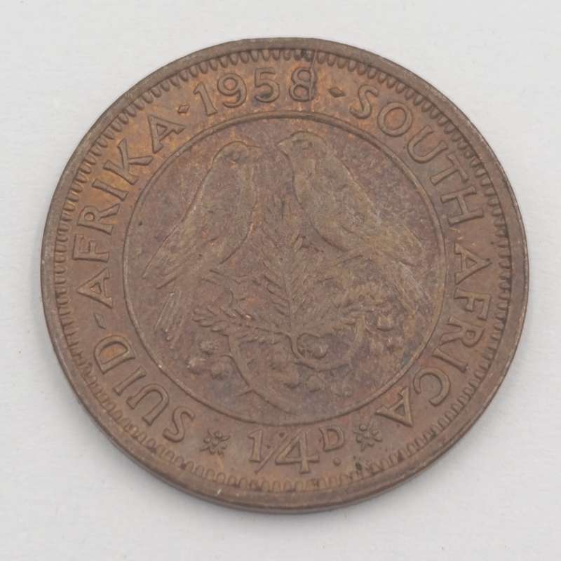 1958 South Africa farthing with cracked die mark through 8 of 1958