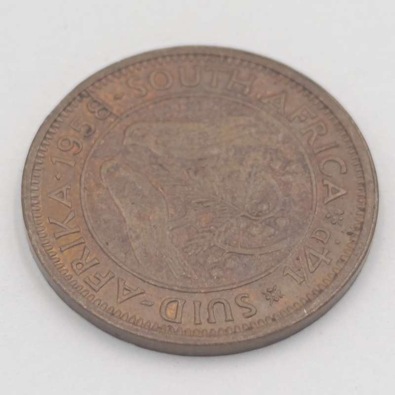 1958 South Africa farthing with cracked die mark through 8 of 1958