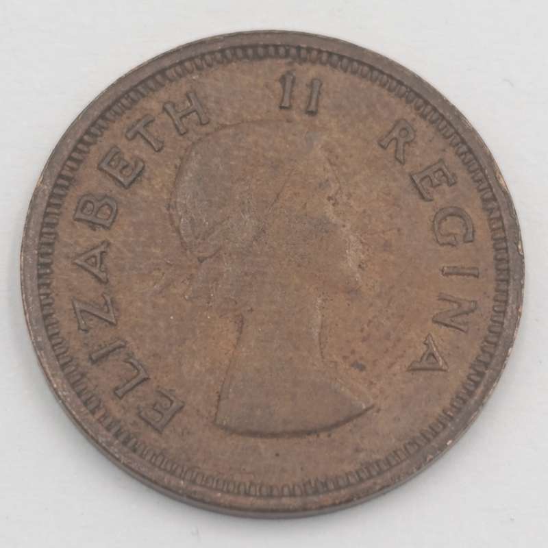 1958 South Africa farthing with cracked die mark through 8 of 1958