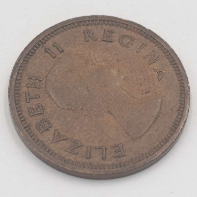 1958 South Africa farthing with cracked die mark through 8 of 1958