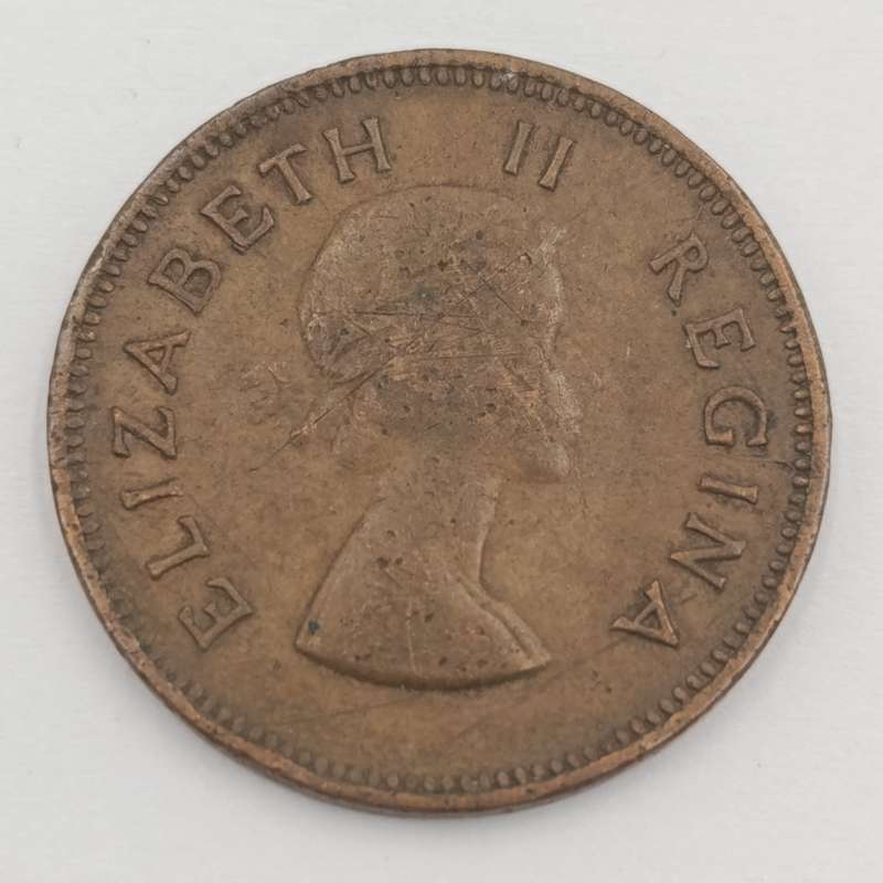 1955 South Africa half penny with cracked die marks A of Africa and 1955