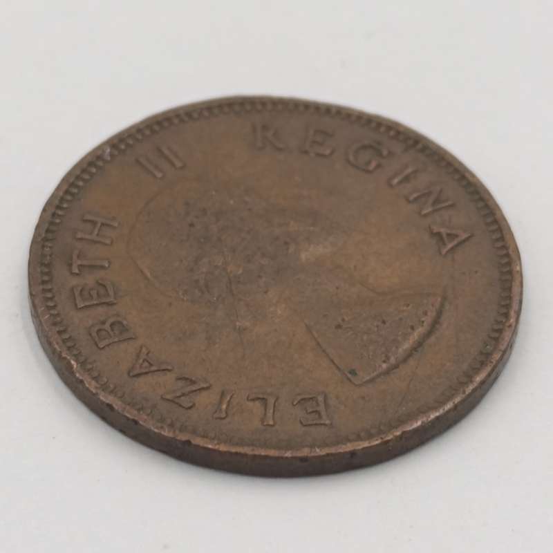 1955 South Africa half penny with cracked die marks A of Africa and 1955