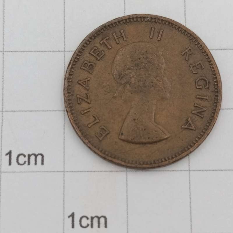 1955 South Africa half penny with cracked die marks A of Africa and 1955
