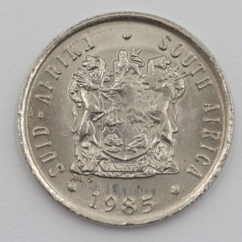 1985 South Africa 5c error coin - open 8 of 1985 - bottom