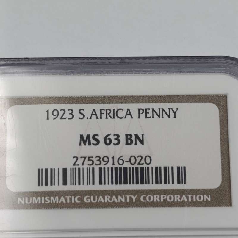 1923 SA Union Penny graded MS63 BN by NGC