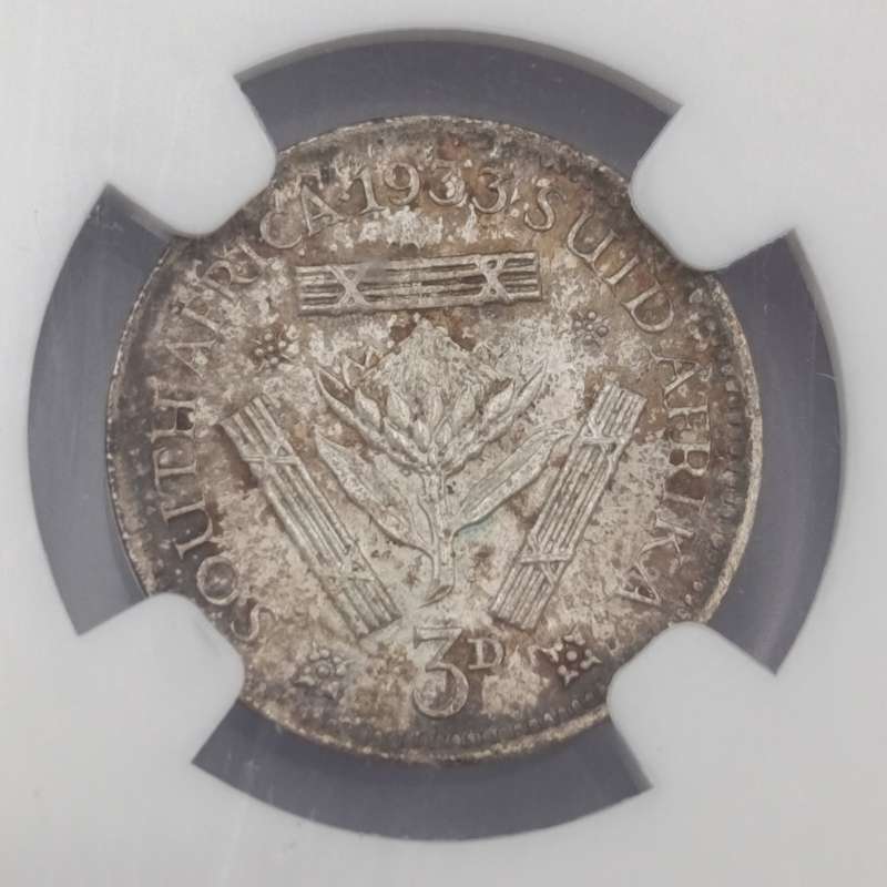 1933 SA Union silver 3d tickey graded MS62 by NGC