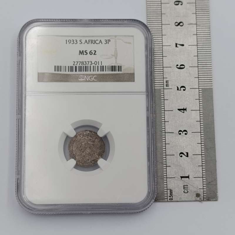 1933 SA Union silver 3d tickey graded MS62 by NGC