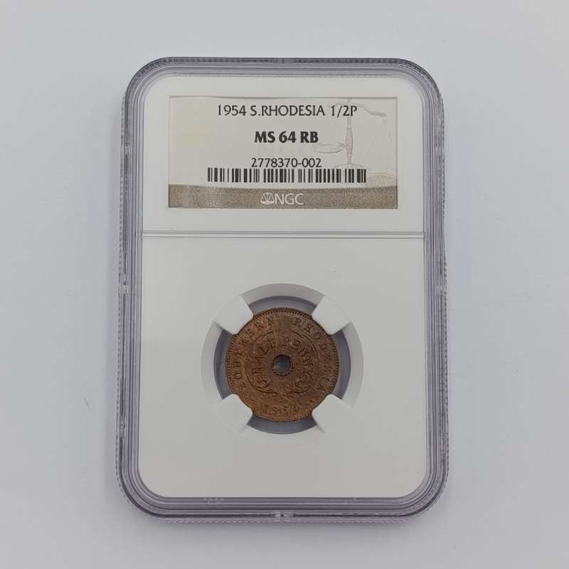 1954 Southern Rhodesia half penny graded MS64 RB by NGC
