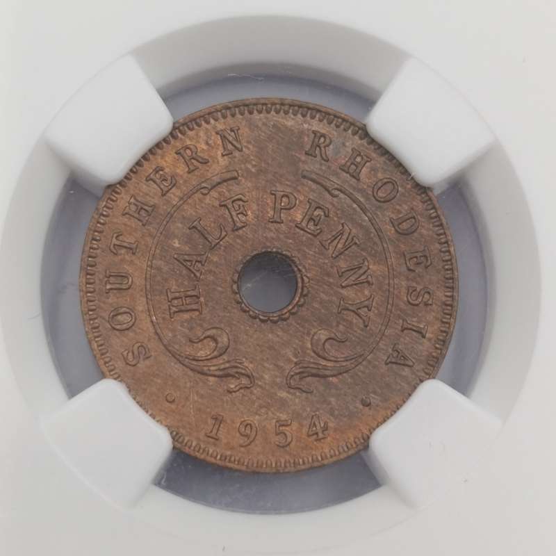 1954 Southern Rhodesia half penny graded MS64 RB by NGC