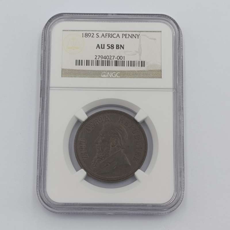 1892 ZAR Kruger Penny graded AU58 BN by NGC