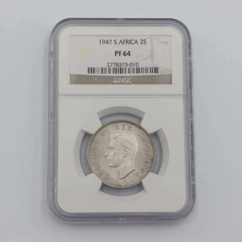 1947 SA Union Silver Proof 2 Shilling graded PF 64 by NGC