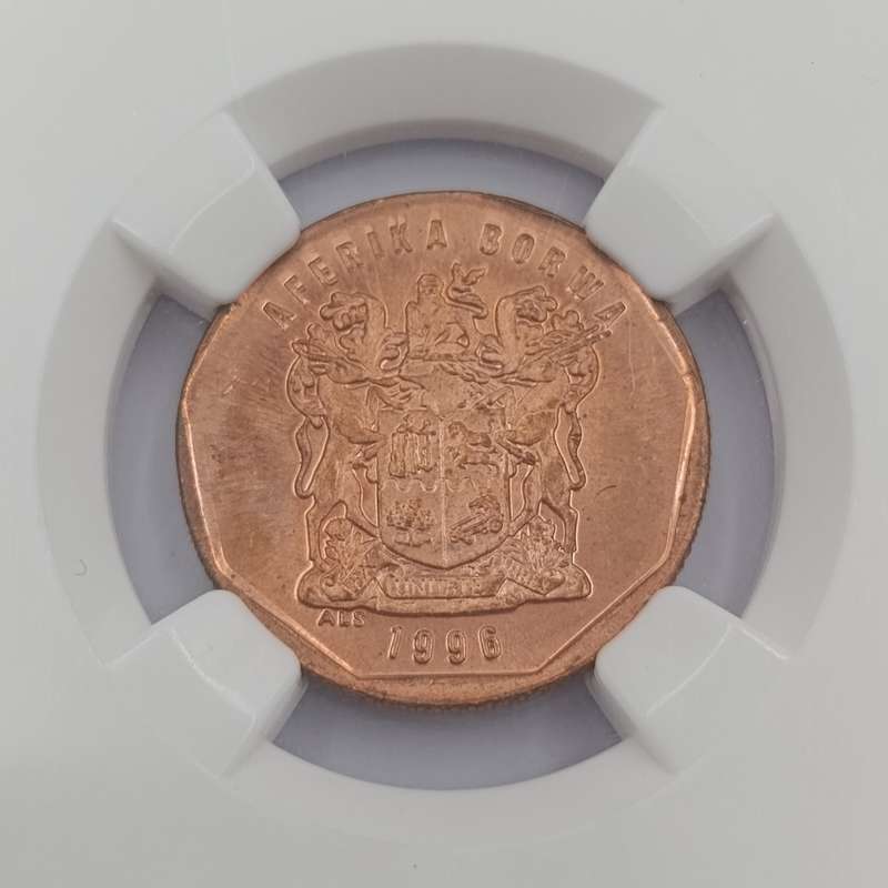 1996 RSA 20 cent on an Elliptical planchet mint error graded MS 65 by NGC