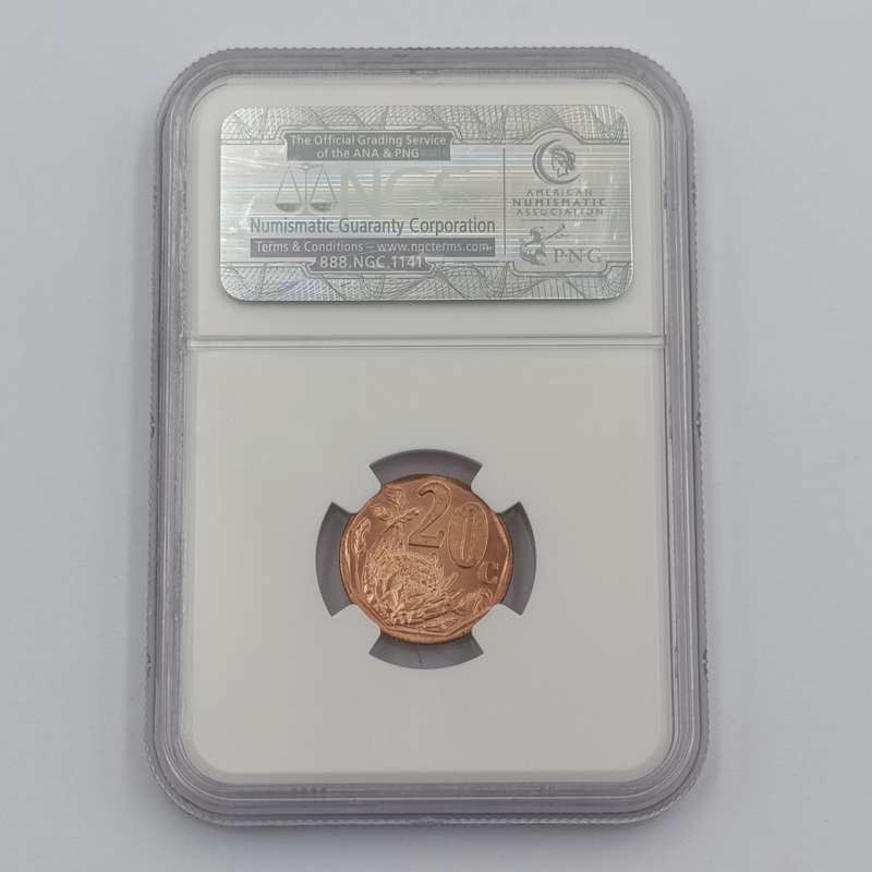 1996 RSA 20 cent on an Elliptical planchet mint error graded MS 65 by NGC