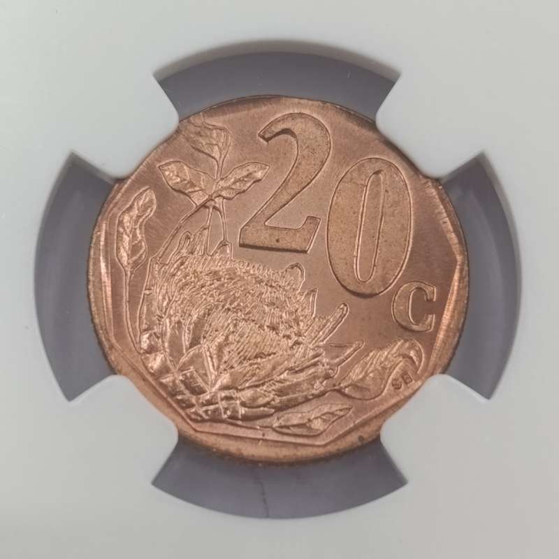 1996 RSA 20 cent on an Elliptical planchet mint error graded MS 65 by NGC
