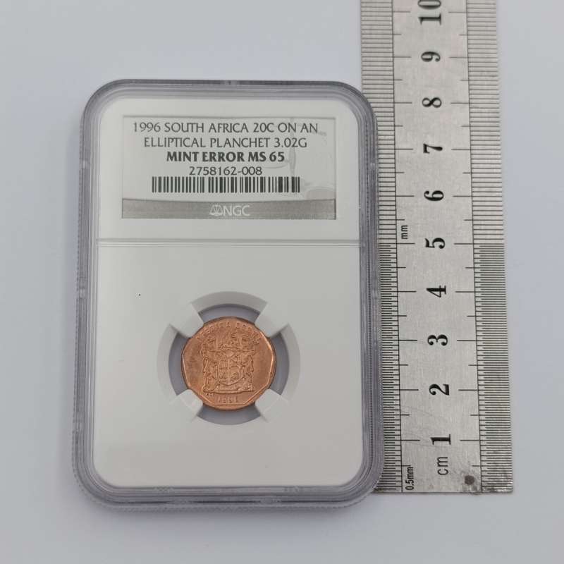 1996 RSA 20 cent on an Elliptical planchet mint error graded MS 65 by NGC