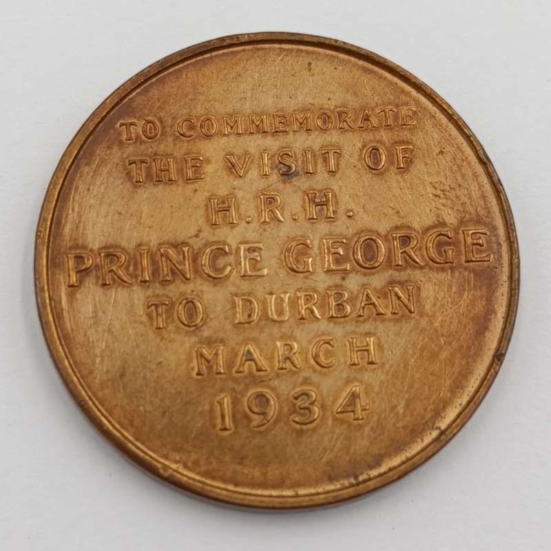 1934 Prince George to Durban visit medallion - scarce