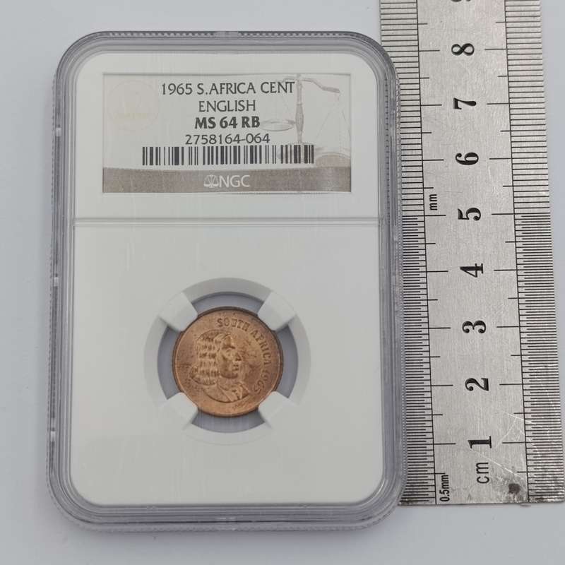 1965 RSA English 1 cent graded MS 64 RB by NGC - only 1180 minted