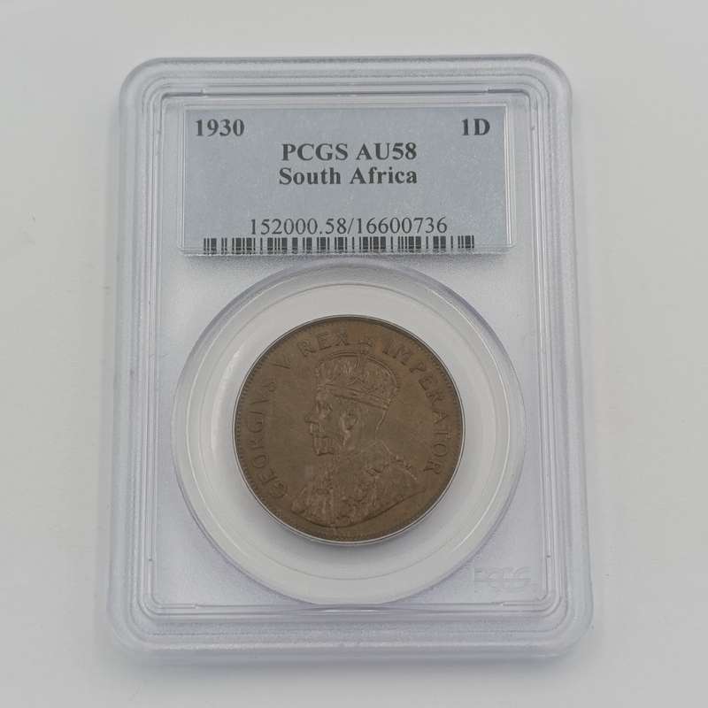 1930 SA Union Penny graded AU 58 by PCGS