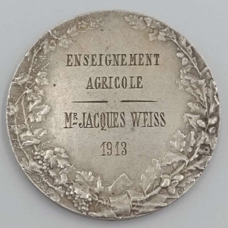 Antique 1913 Society of farmers of France medal - won by Mr. Jacques Weiss